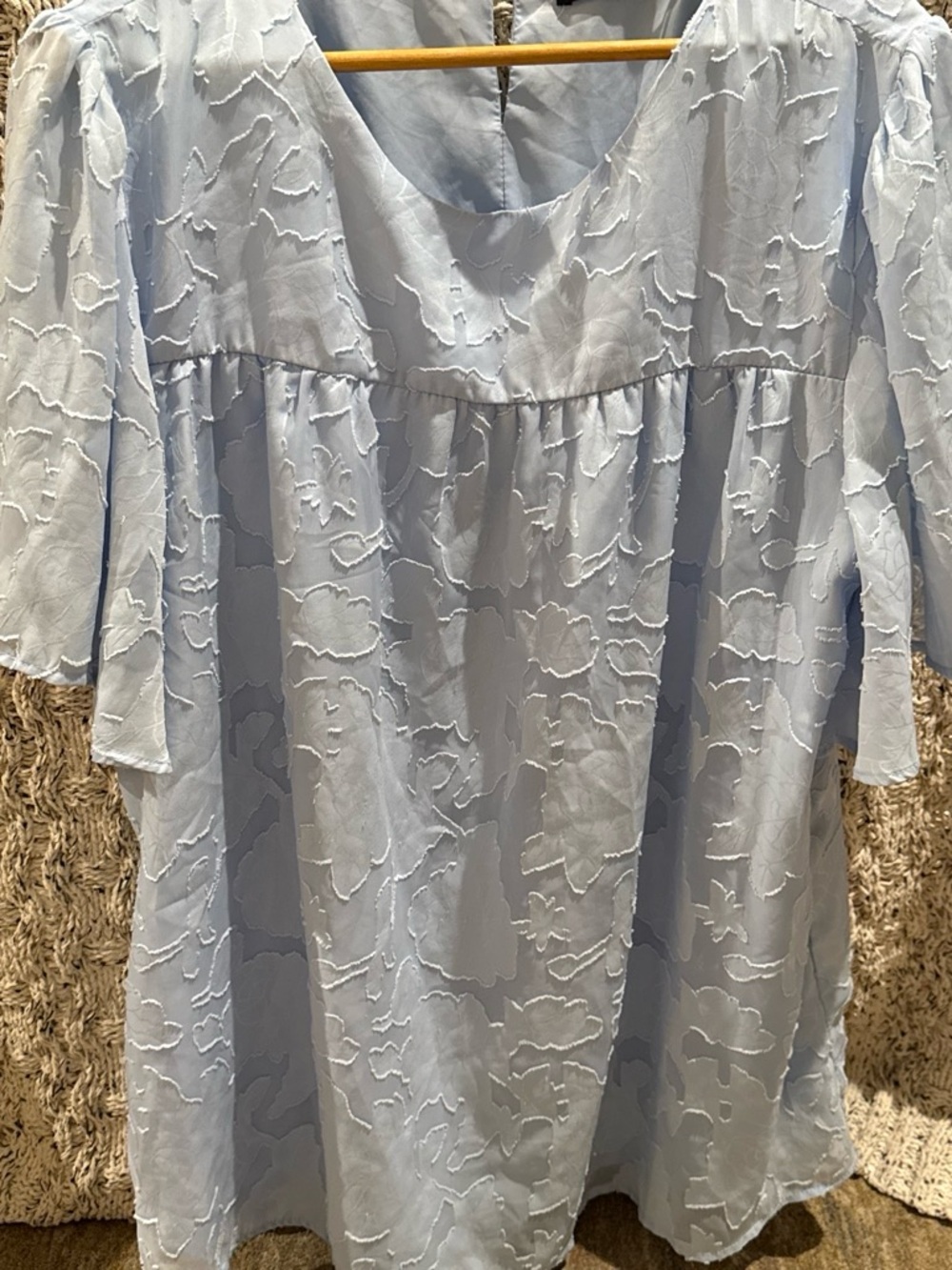 Light Blue Women's Textured Peasant Top